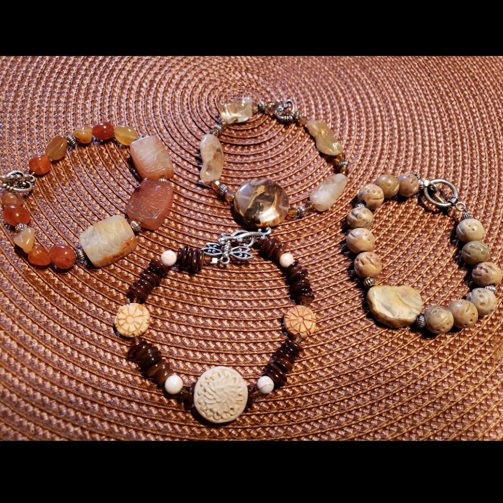 Natural stone and glass bracelets, silver plated